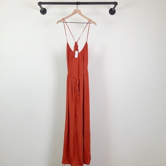 NWT Loft Plus Size Strappy Tie Back Flounced Hem Maxi Dress In Rust Orange - Picture 2 of 5